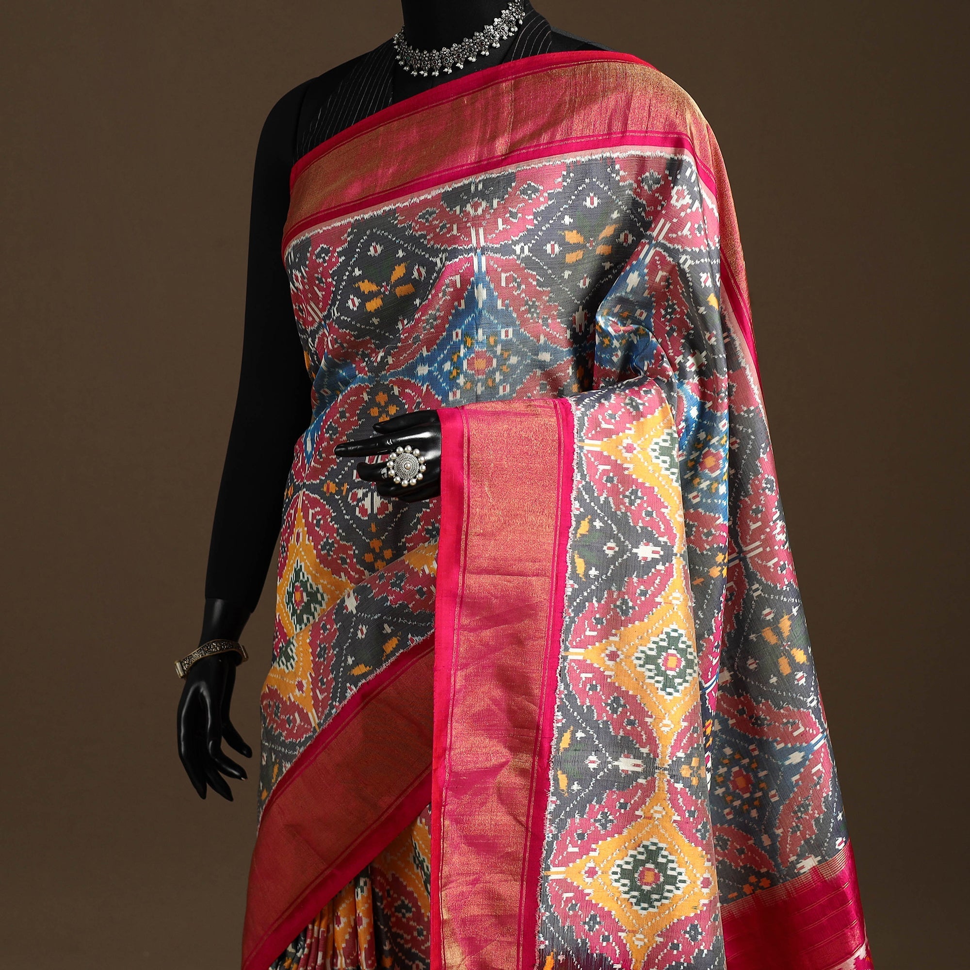 Handloom mulberry silk patola ikat pochampally saree 12