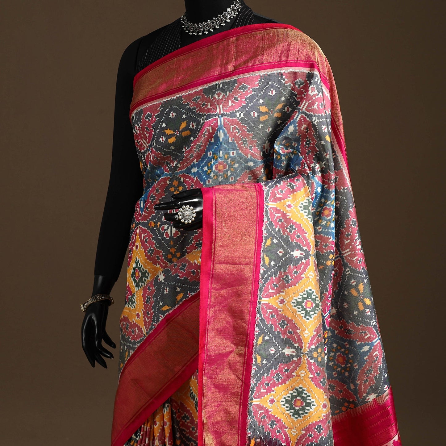 Handloom mulberry silk patola ikat pochampally saree 12