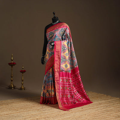 Handloom mulberry silk patola ikat pochampally saree 12