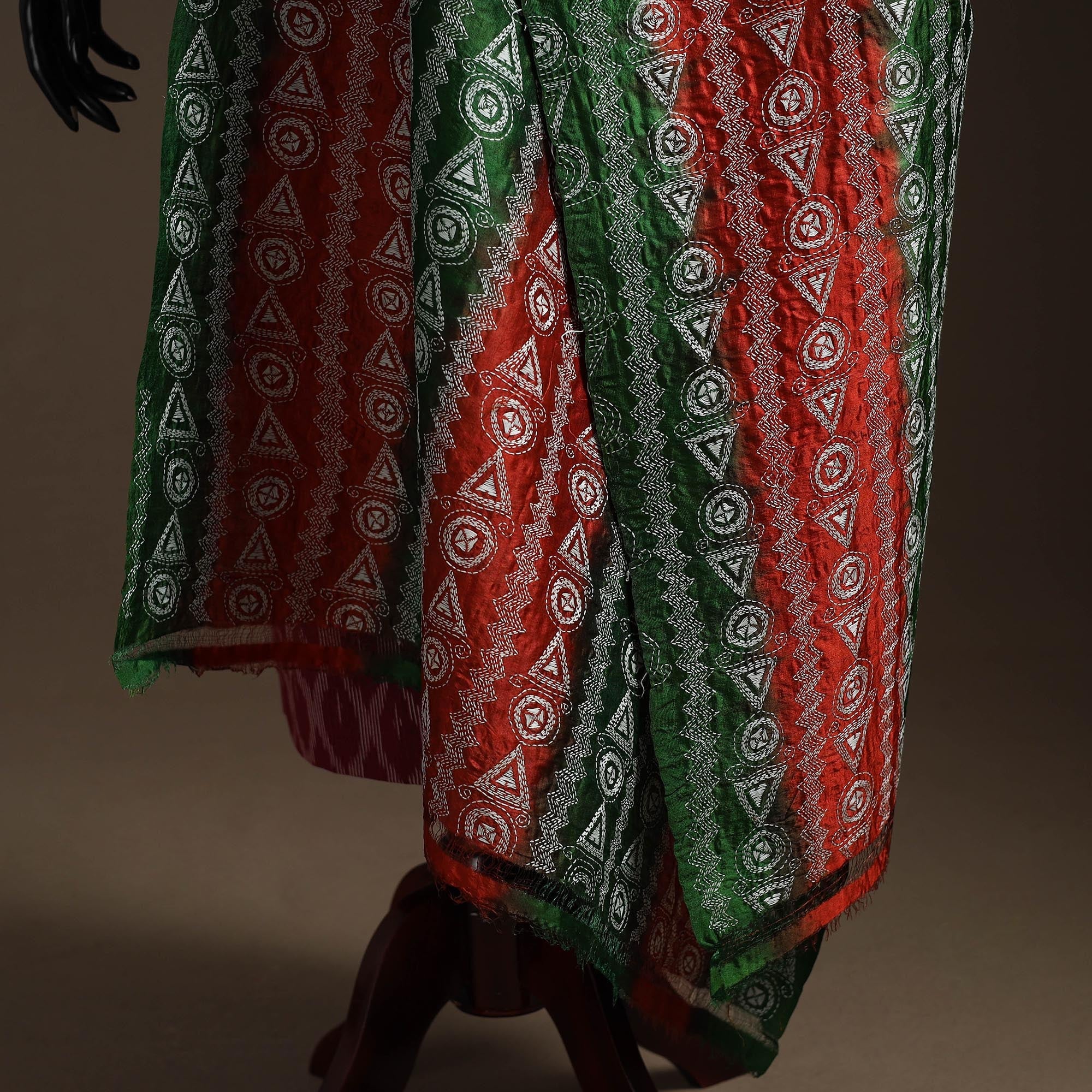 Multicolor - handloom silk bengal hand kantha work dupatta