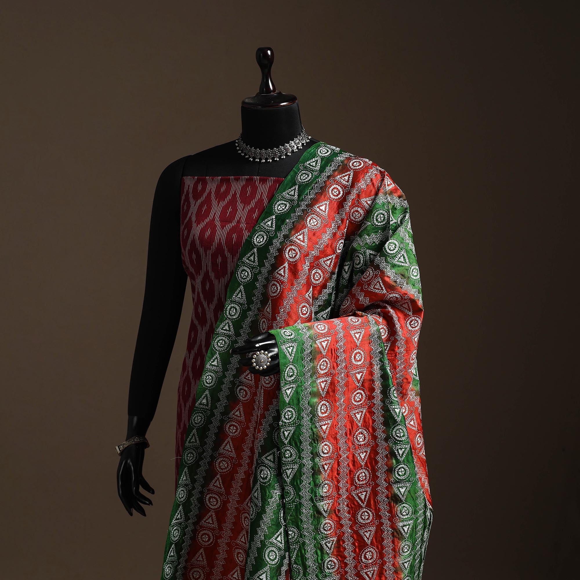 Multicolor - handloom silk bengal hand kantha work dupatta