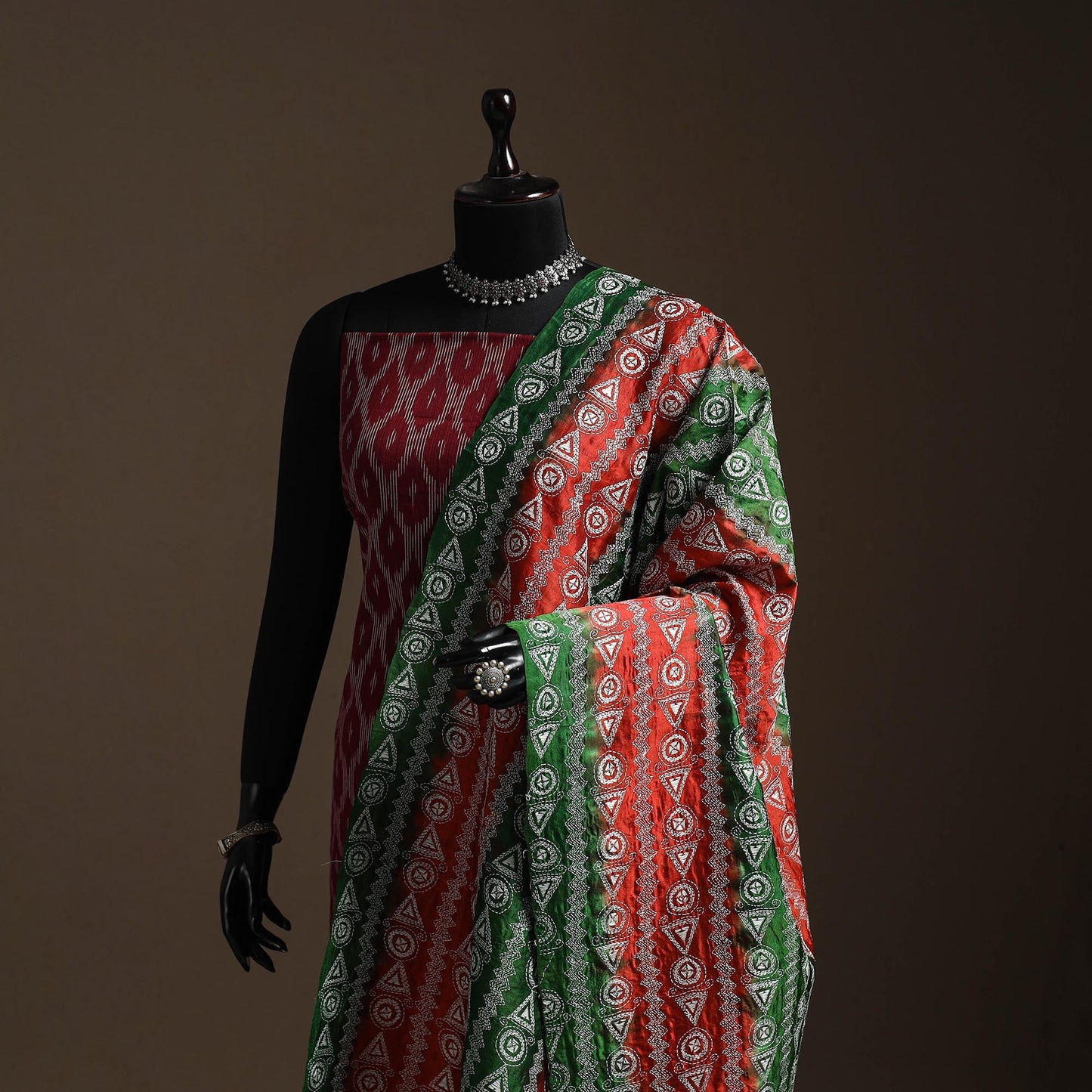 Multicolor - handloom silk bengal hand kantha work dupatta