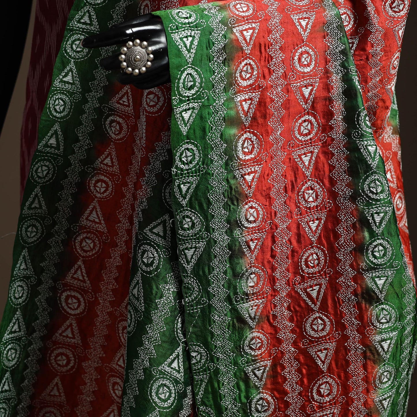 Multicolor - handloom silk bengal hand kantha work dupatta