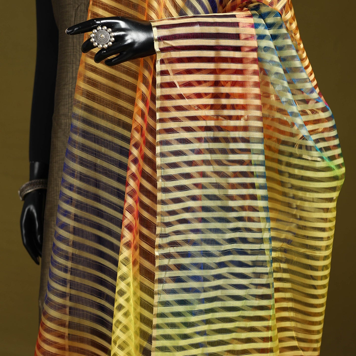 Handloom silk cotton missing weave stripes maheshwari