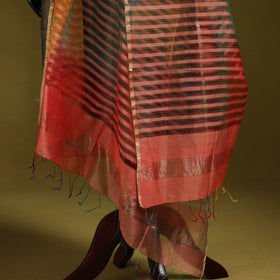 Handloom silk cotton missing weave stripes maheshwari