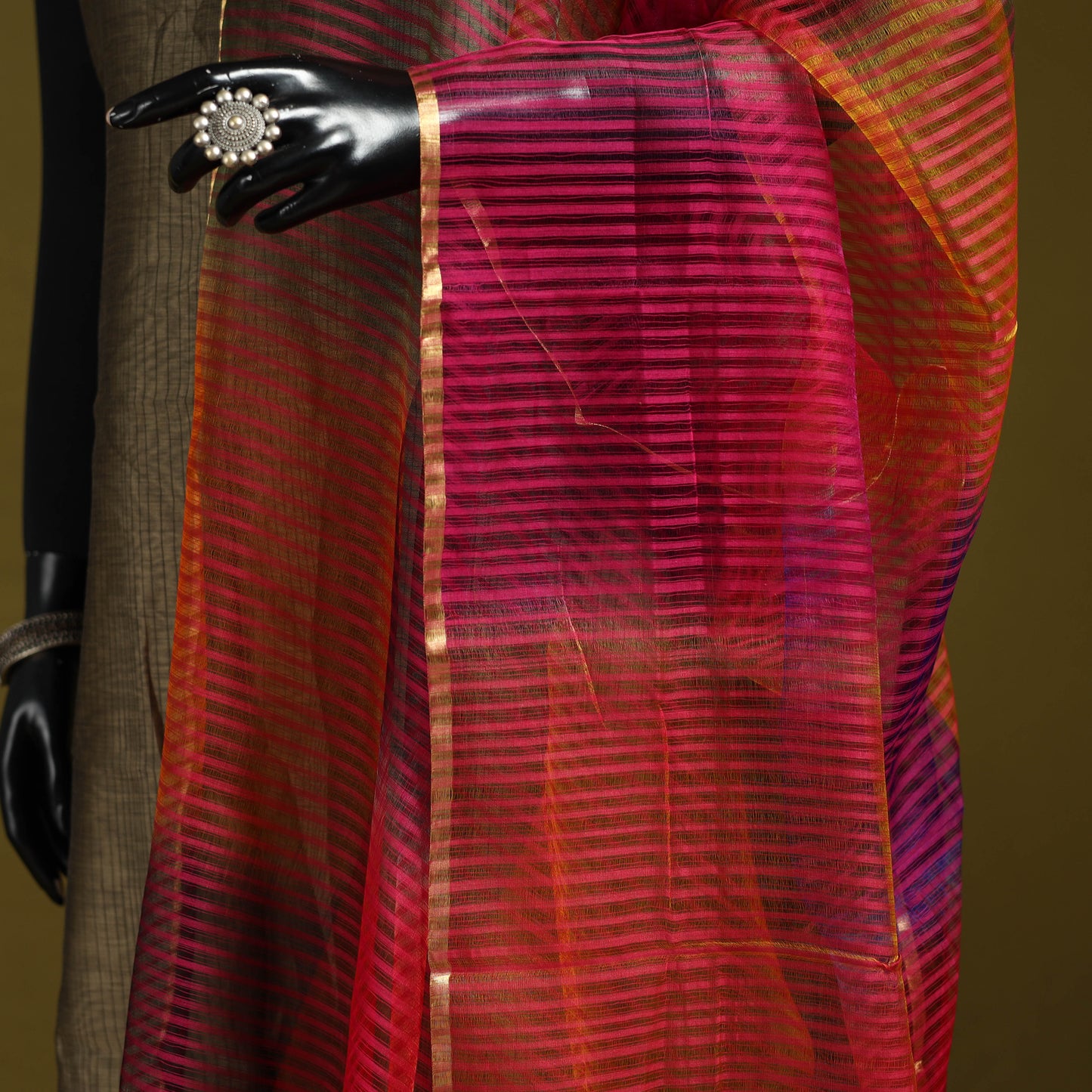 Handloom silk cotton missing weave stripes maheshwari