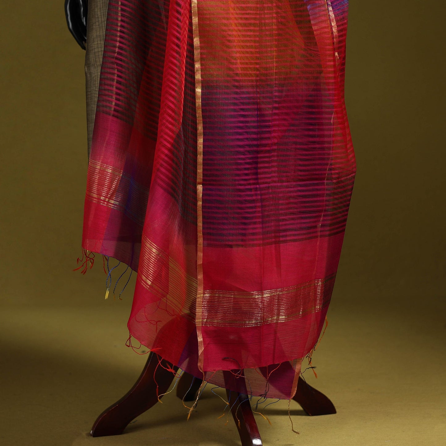 Handloom silk cotton missing weave stripes maheshwari