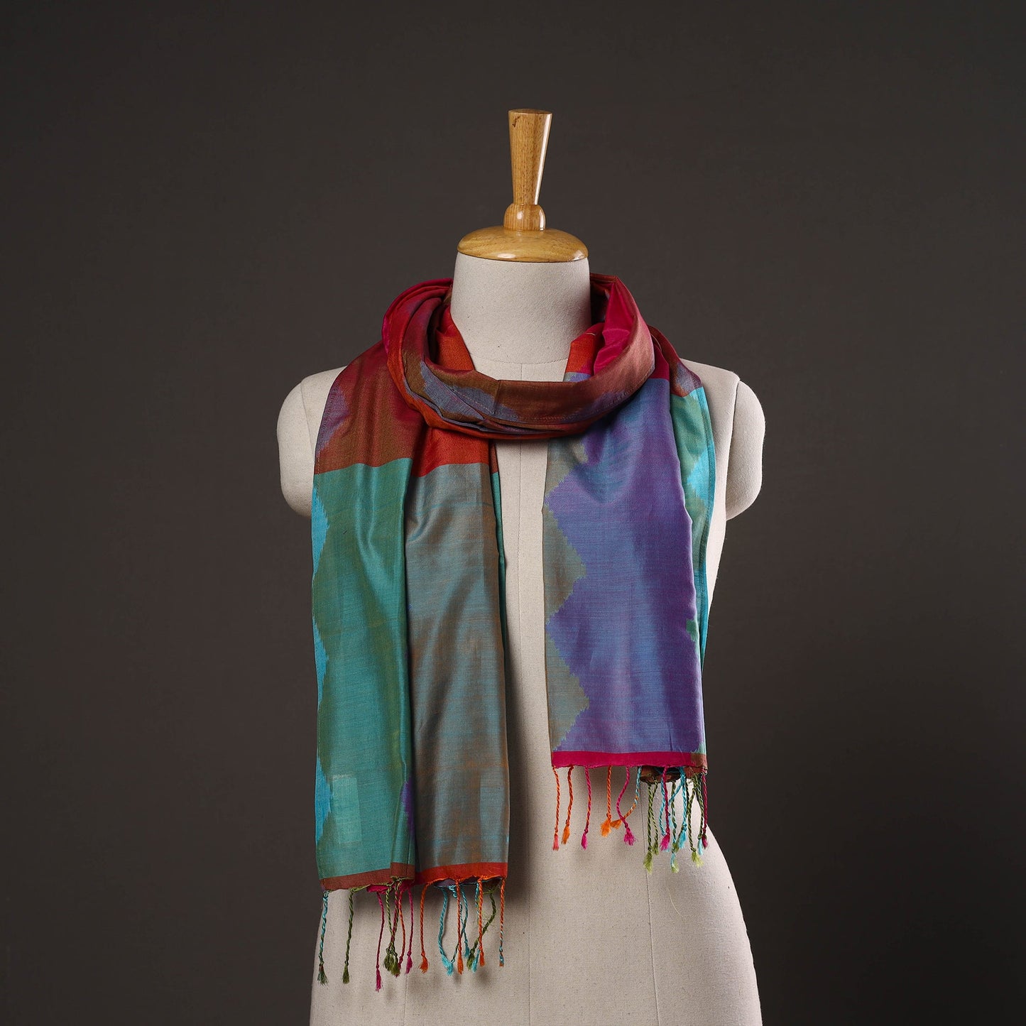 Multicolor - handloom silk cotton pochampally ikat stole 01
