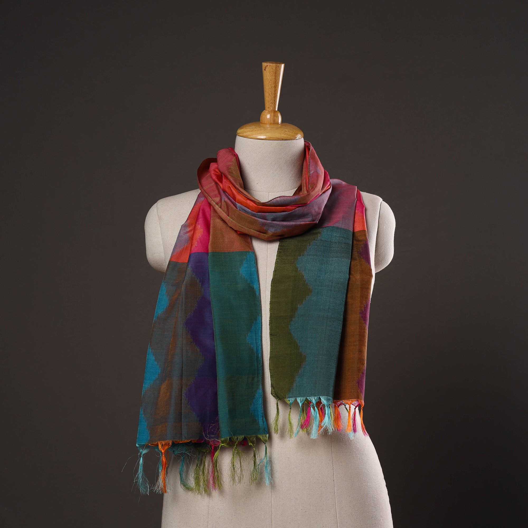 Multicolor - handloom silk cotton pochampally ikat stole 02