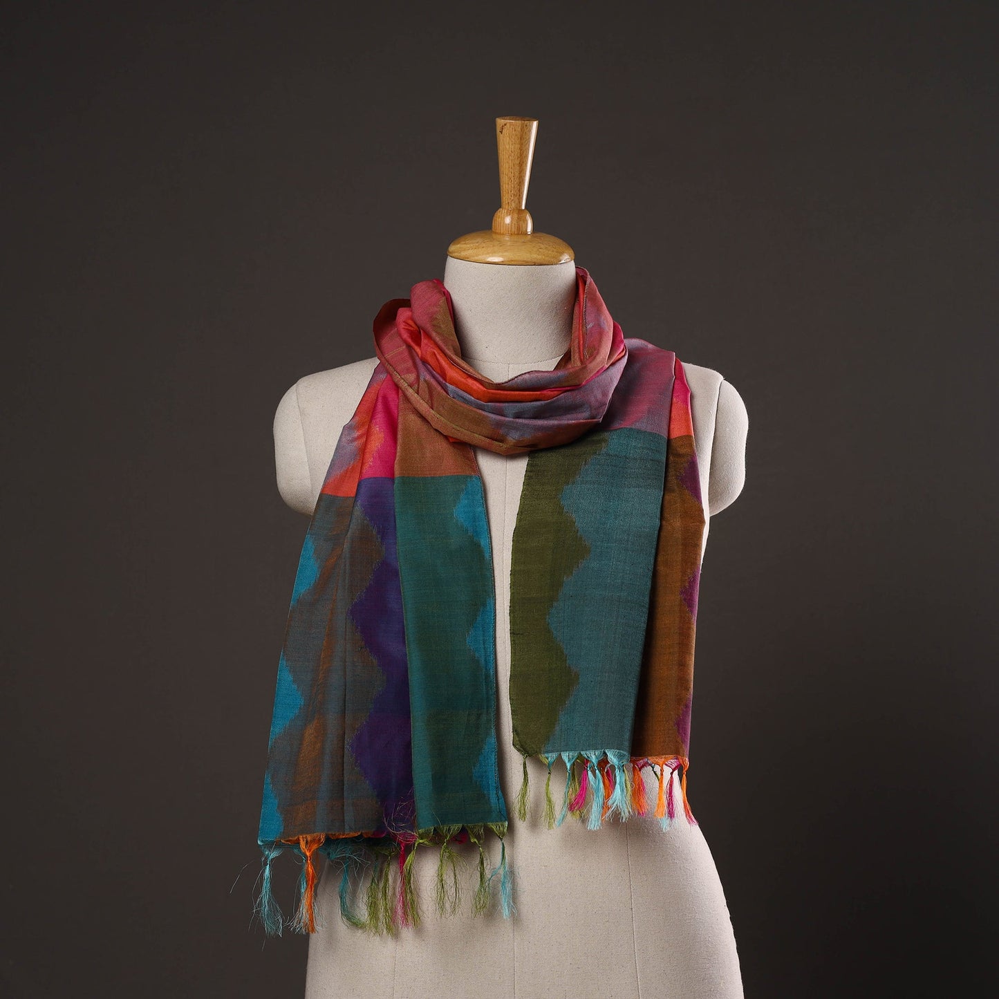 Multicolor - handloom silk cotton pochampally ikat stole 02