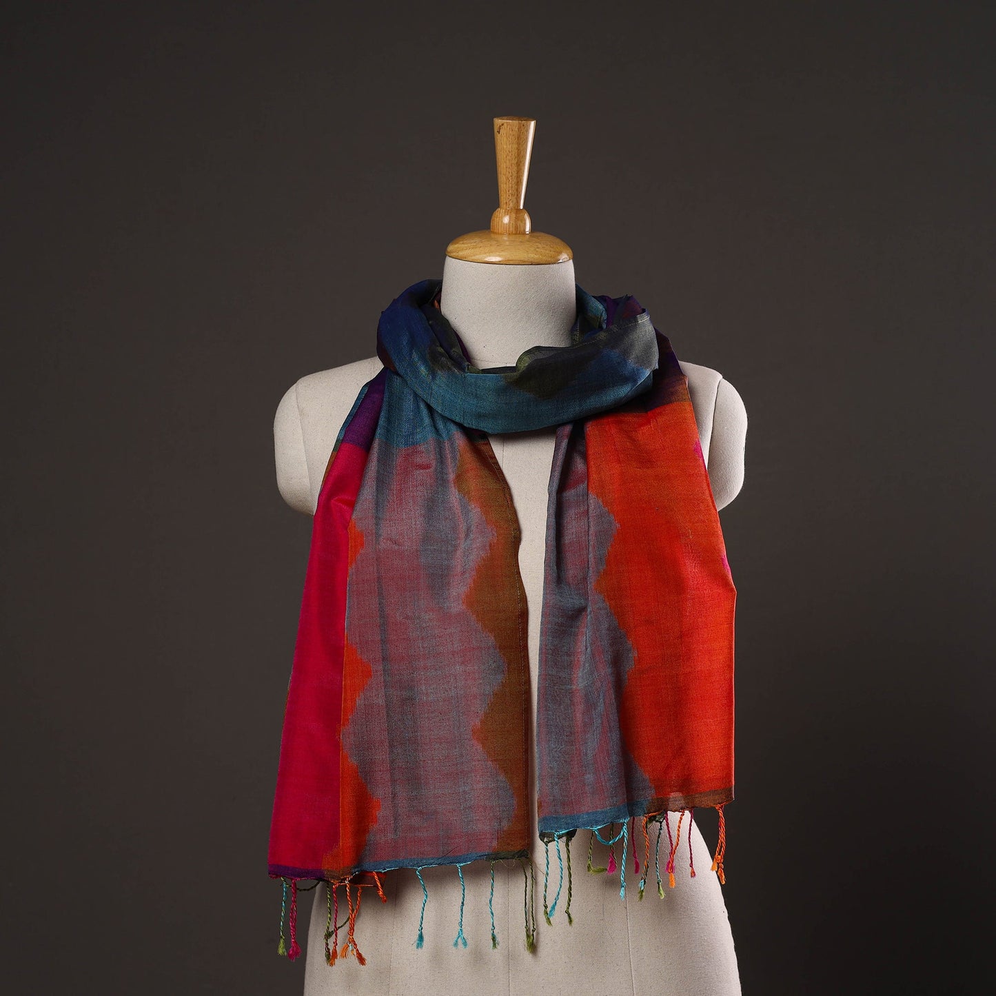  Multicolor Handloom Silk Cotton Pochampally Ikat Stole