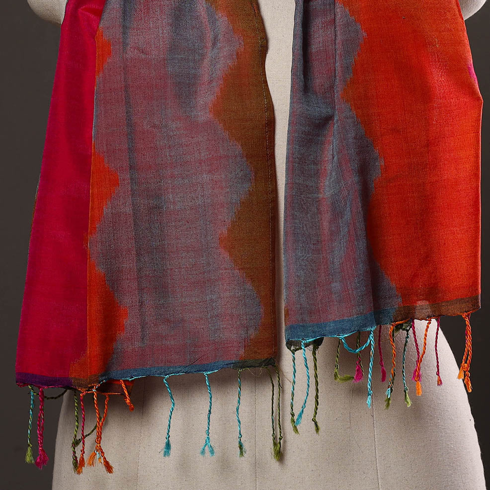  Multicolor Handloom Silk Cotton Pochampally Ikat Stole