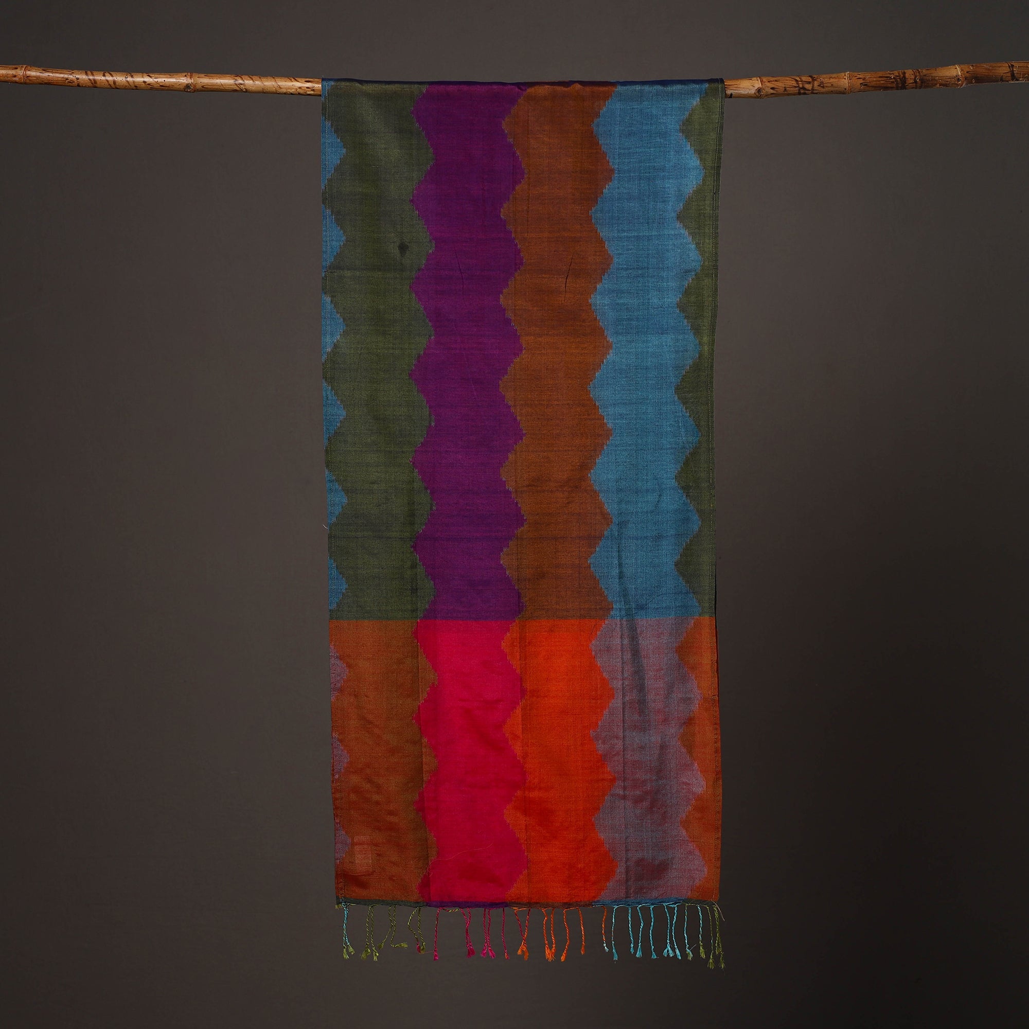  Multicolor Handloom Silk Cotton Pochampally Ikat Stole