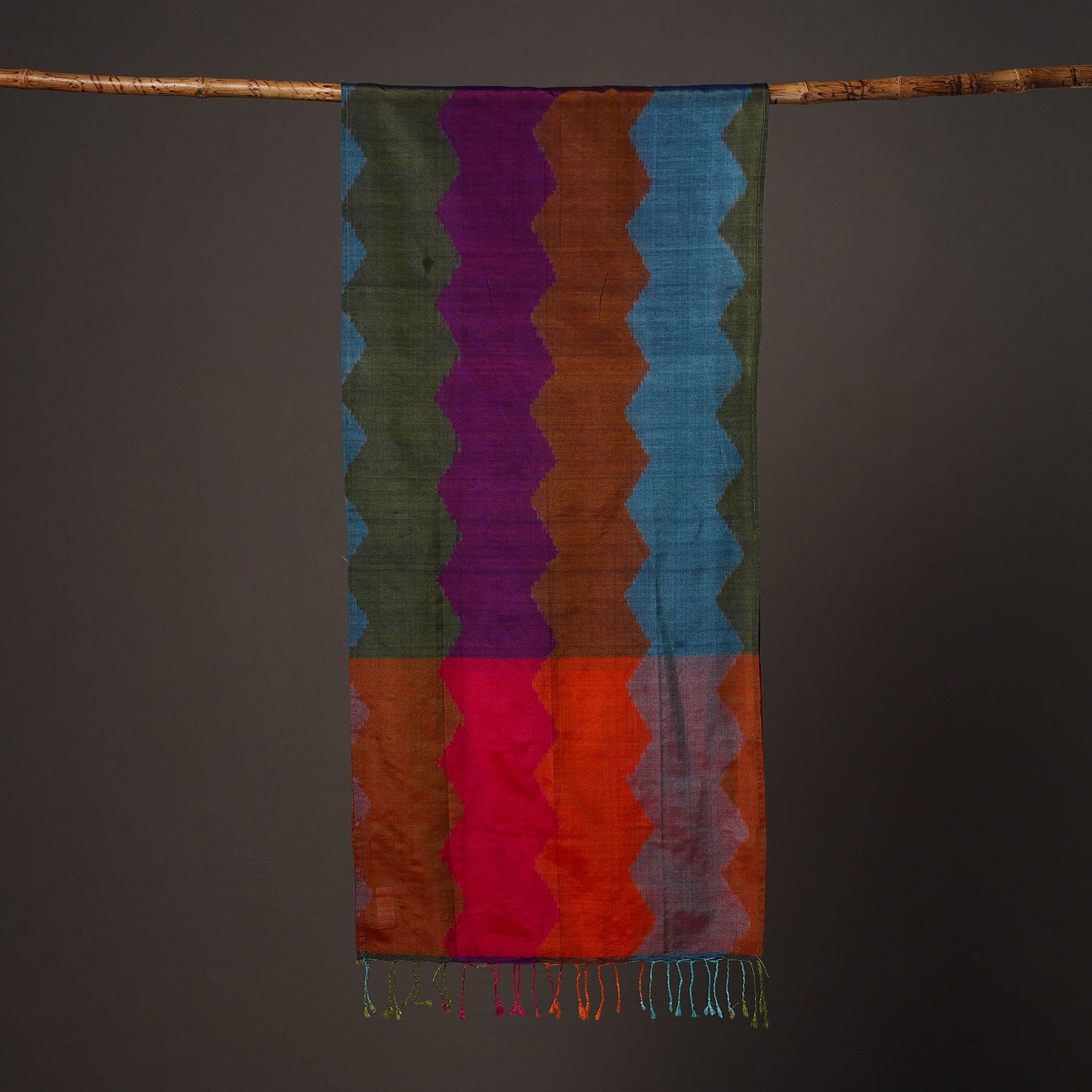  Multicolor Handloom Silk Cotton Pochampally Ikat Stole