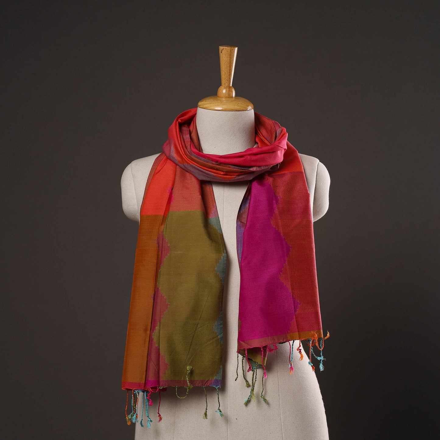 Multicolor - handloom silk cotton pochampally ikat stole 08