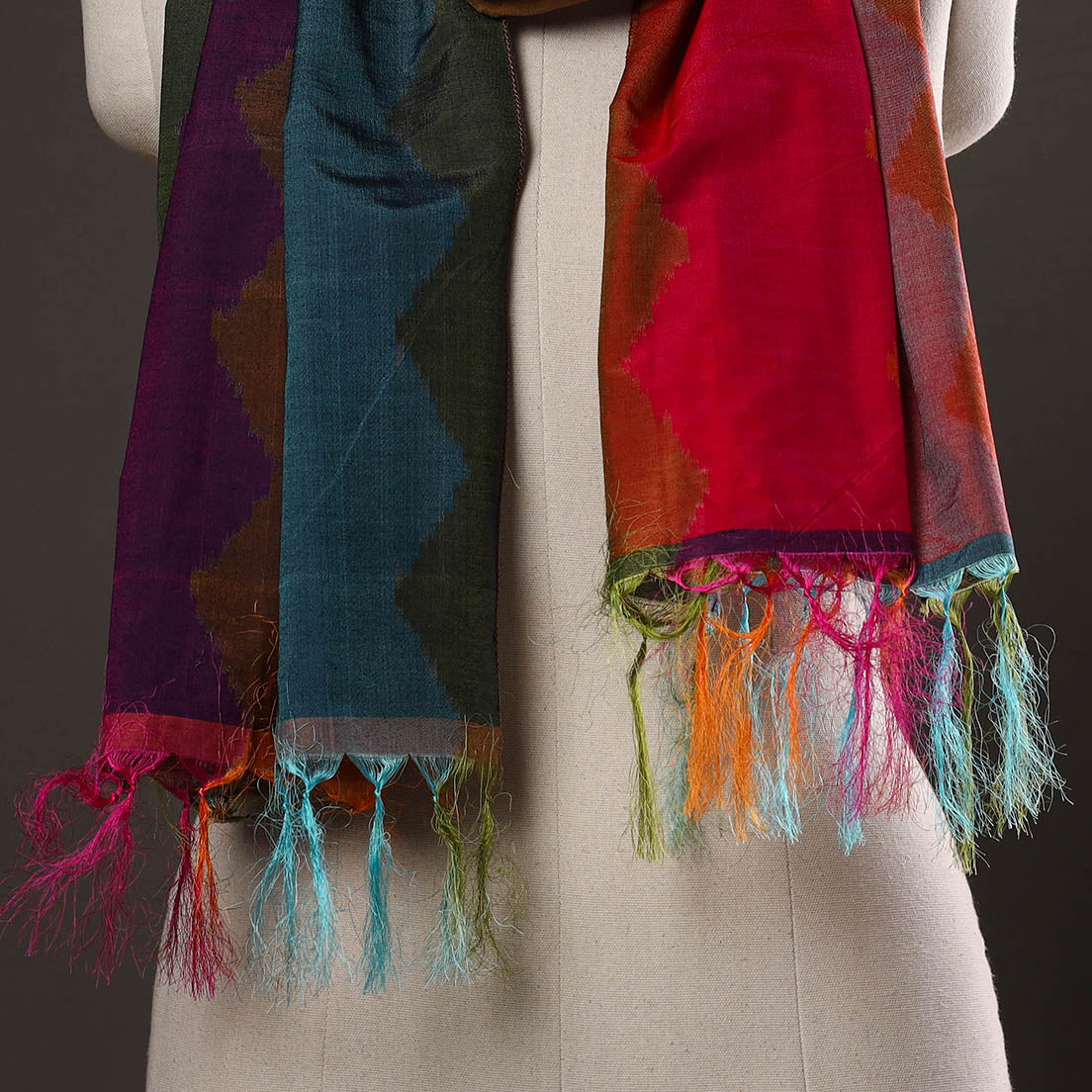 Multicolor - handloom silk cotton pochampally ikat stole 16