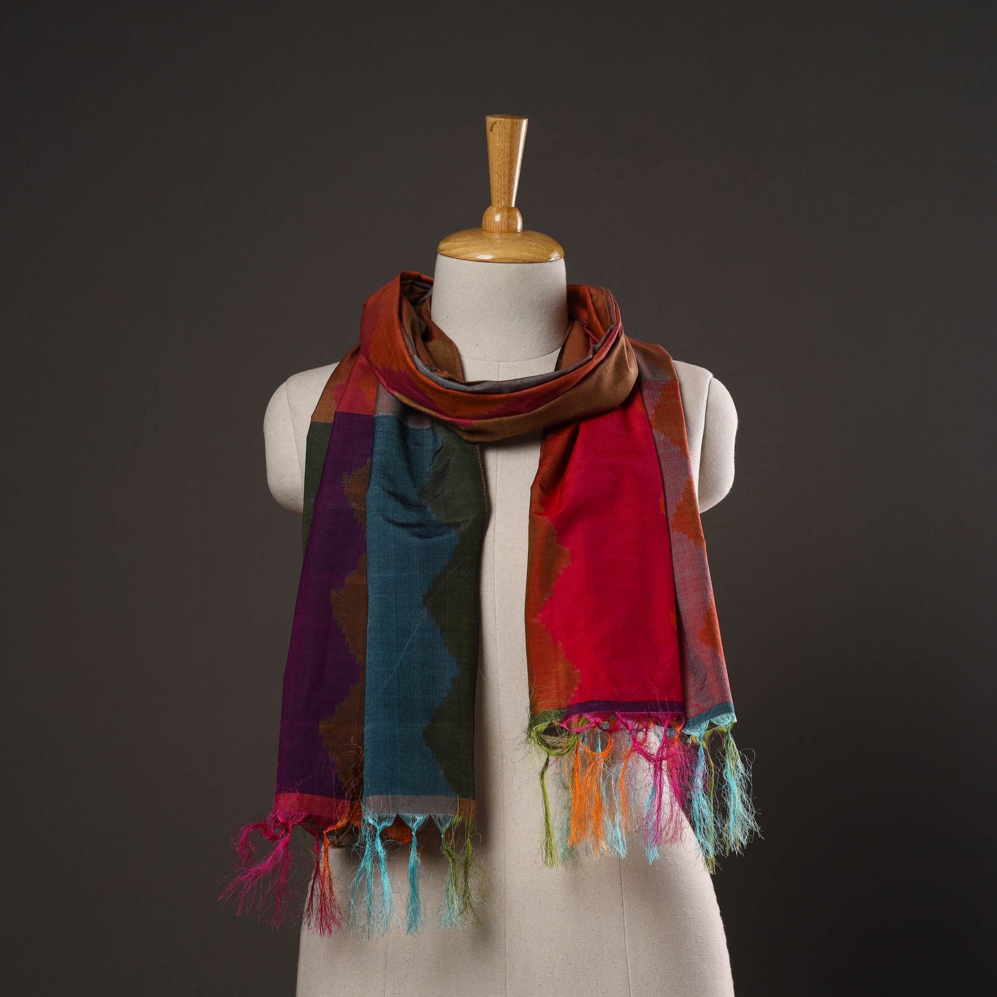 Multicolor - handloom silk cotton pochampally ikat stole 16