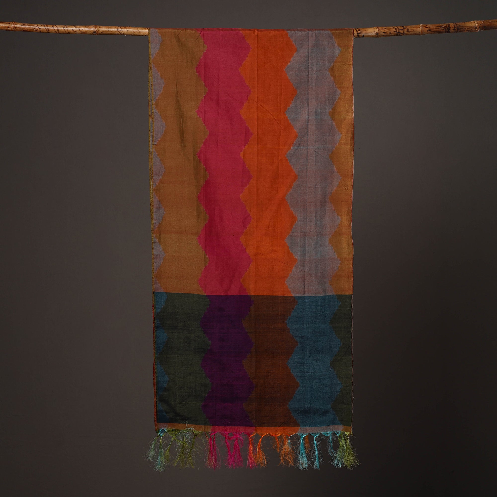 Multicolor - handloom silk cotton pochampally ikat stole 16