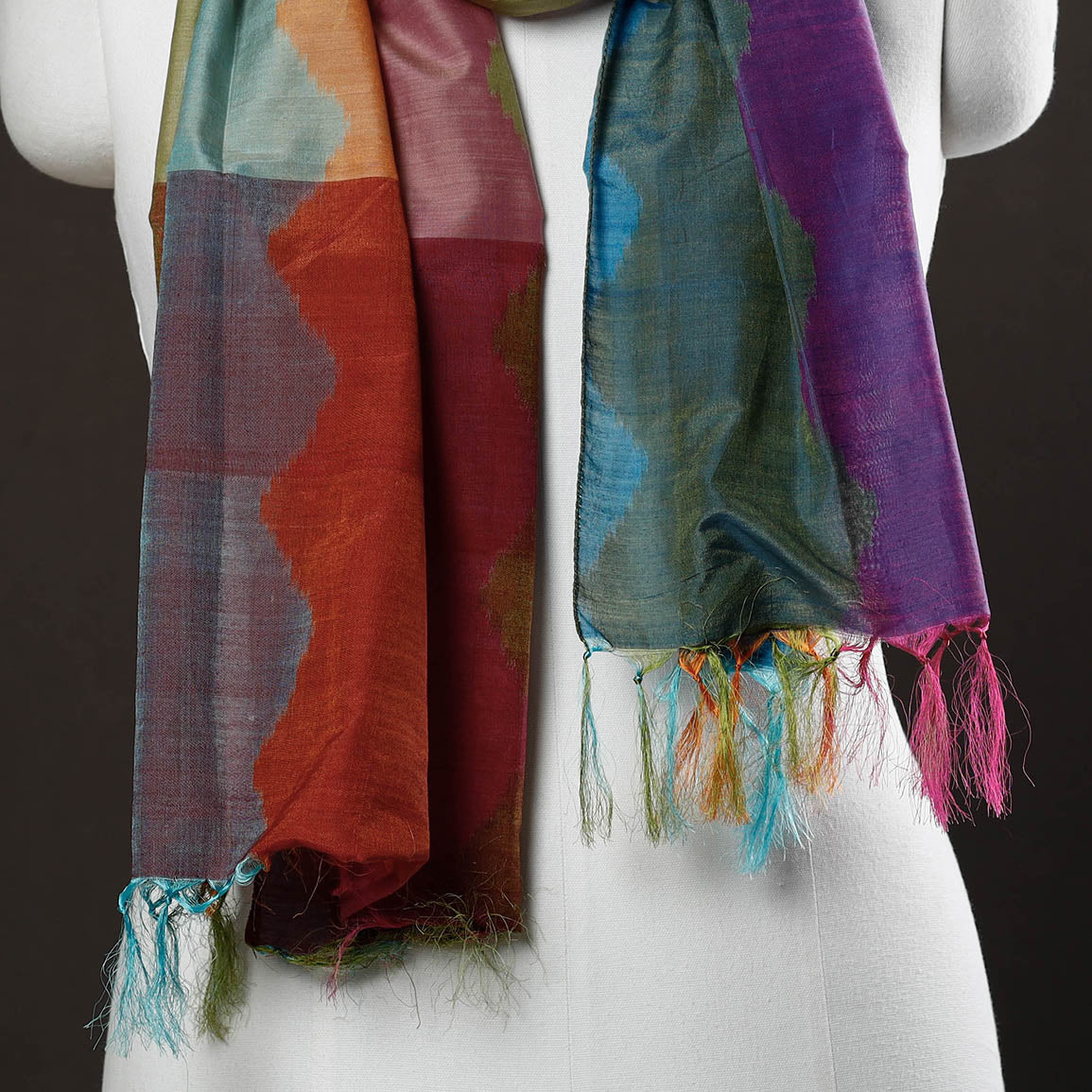  Handloom Silk Cotton Pochampally Ikat Stole