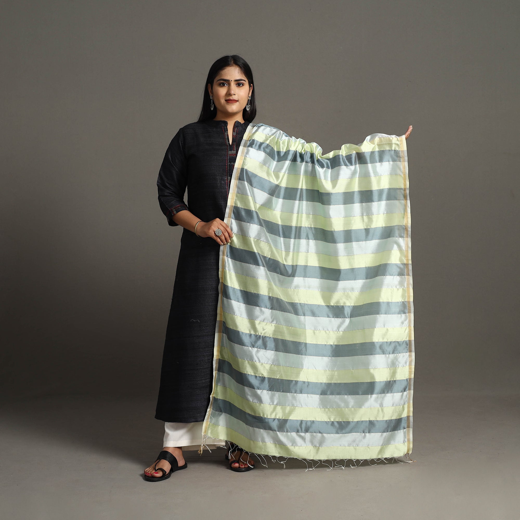 Multicolor - handloom silk cotton striped zari work