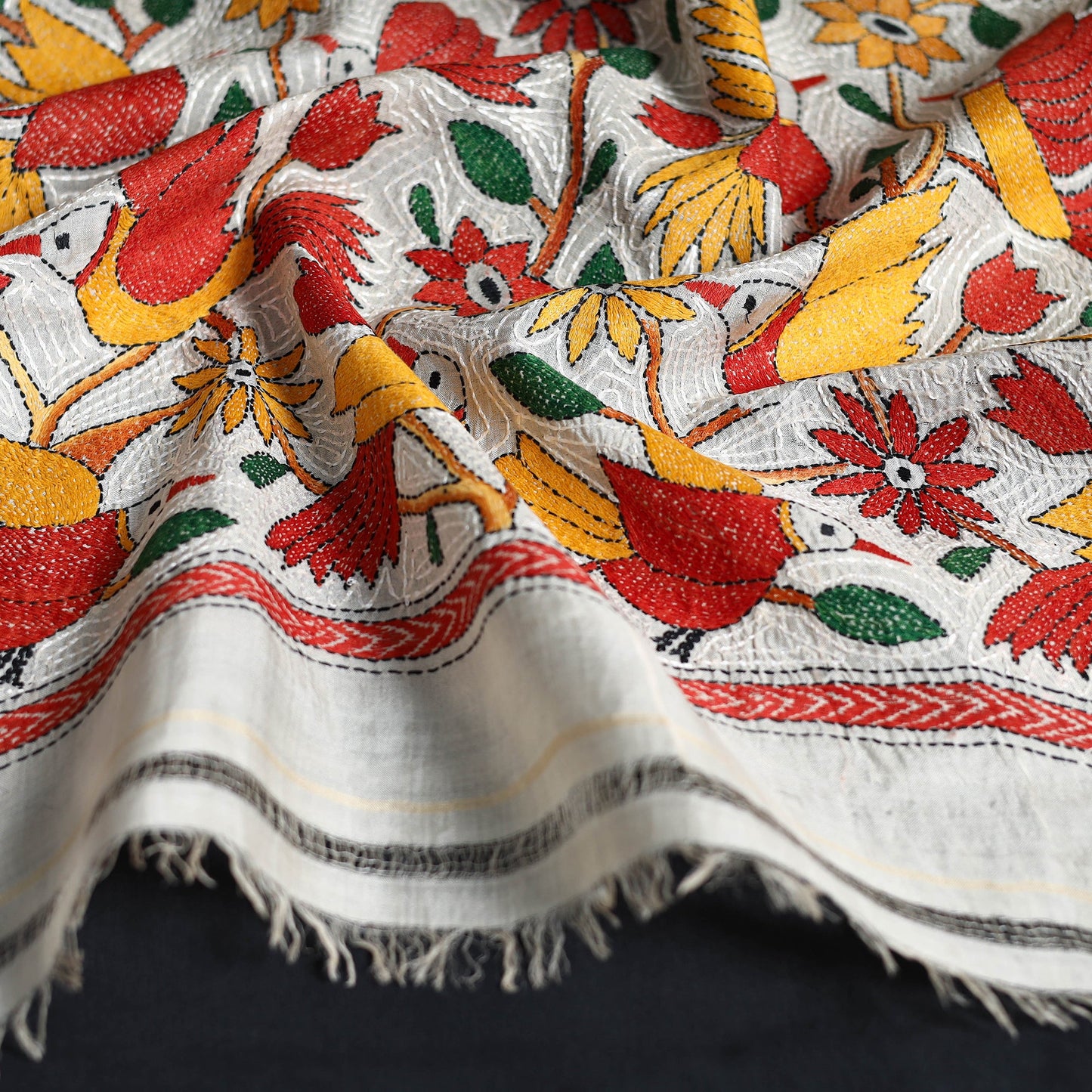 Multicolor - handloom tussar silk bengal kantha work stole