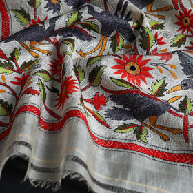 Buy Multicolor Handloom Tussar Silk Bengal Kantha Work Stole