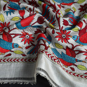 Buy Multicolor Handloom Tussar Silk Bengal Kantha Work Stole