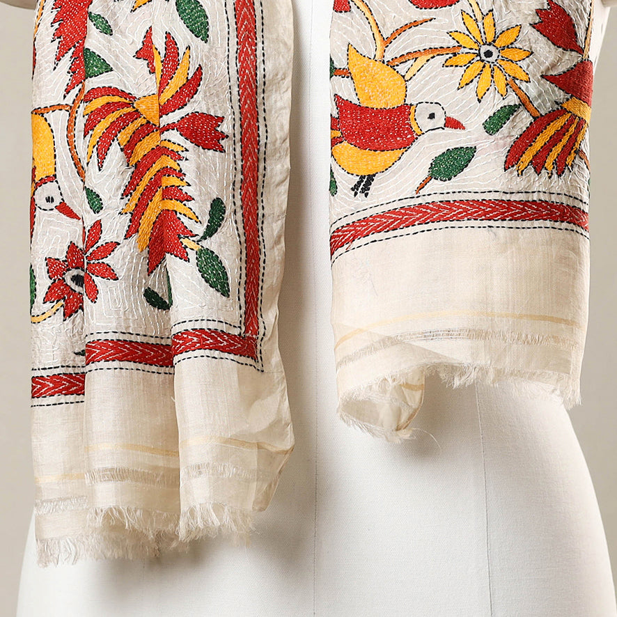 Multicolor - handloom tussar silk embroidery bengal kantha