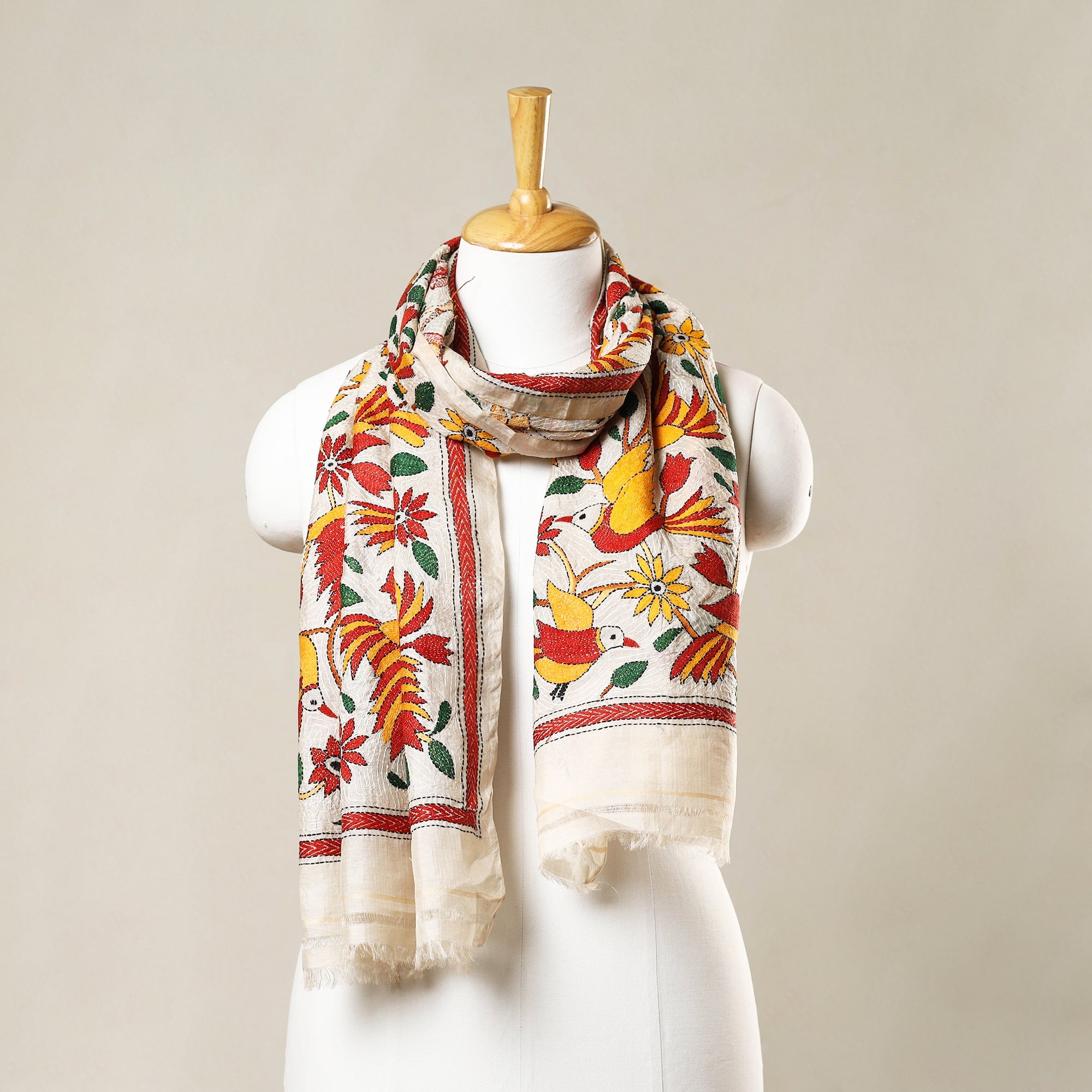 Multicolor - handloom tussar silk embroidery bengal kantha