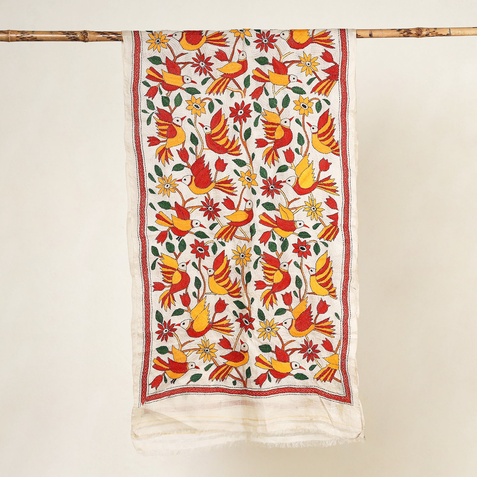 Multicolor - handloom tussar silk embroidery bengal kantha