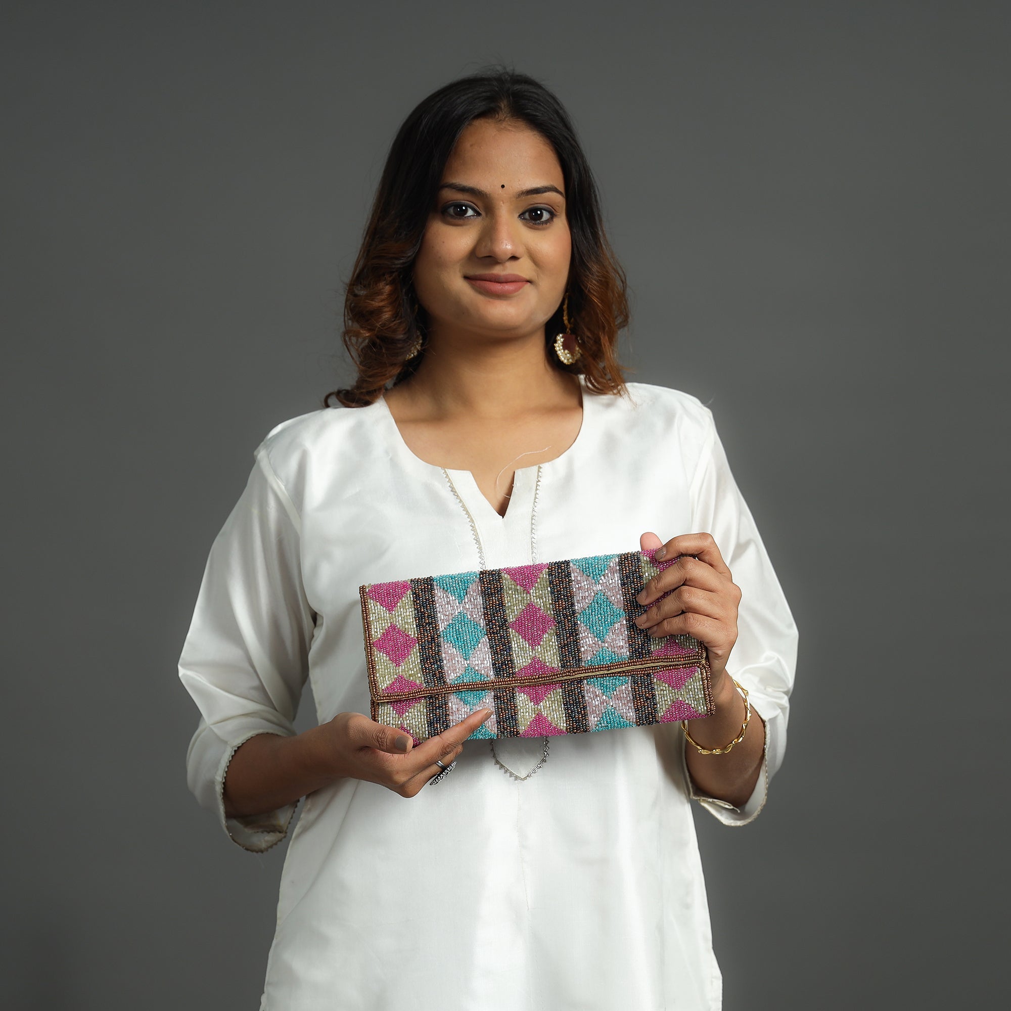 Multicolor Handmade Bead Work Clutch