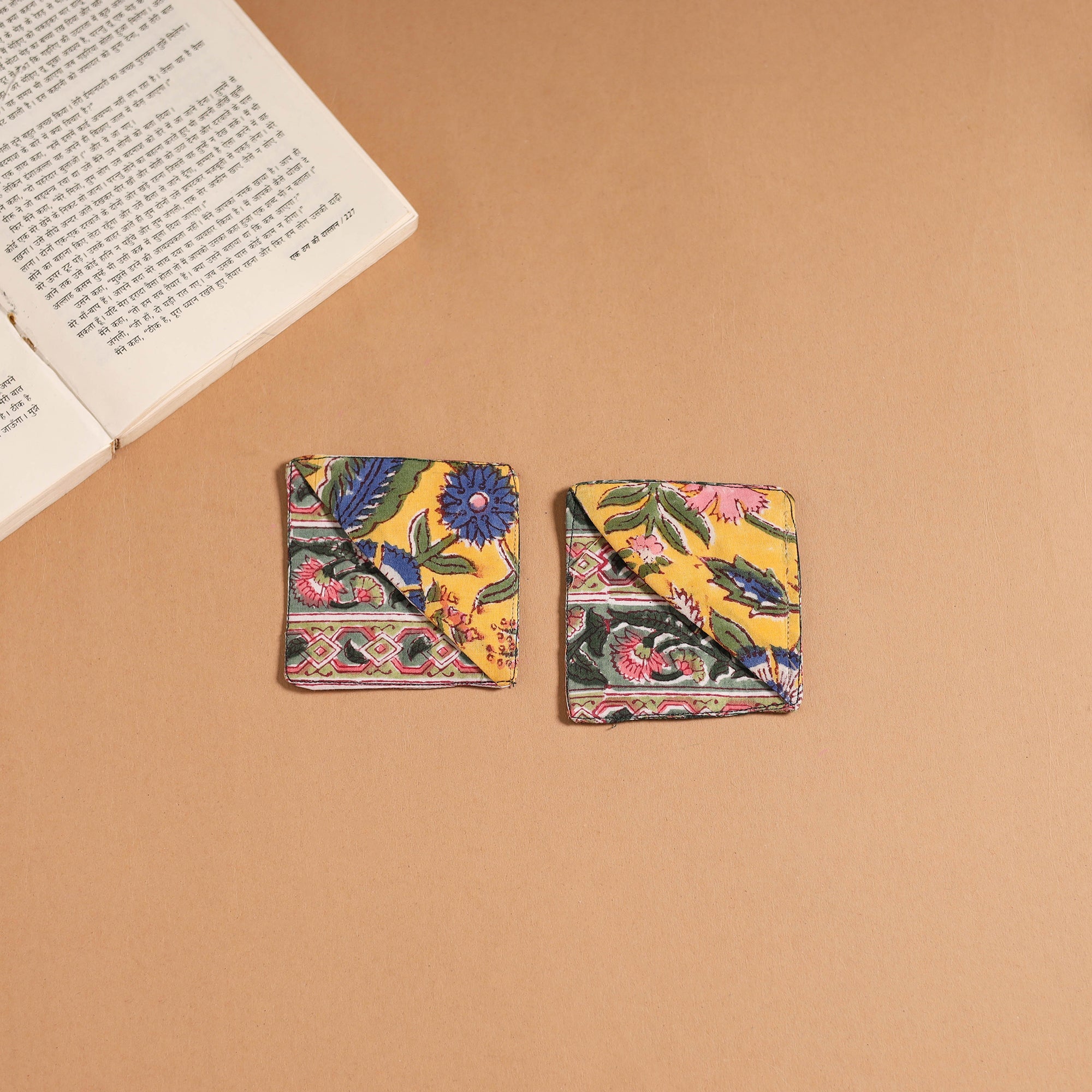 Multicolor - handmade cotton fabric corner bookmark (set