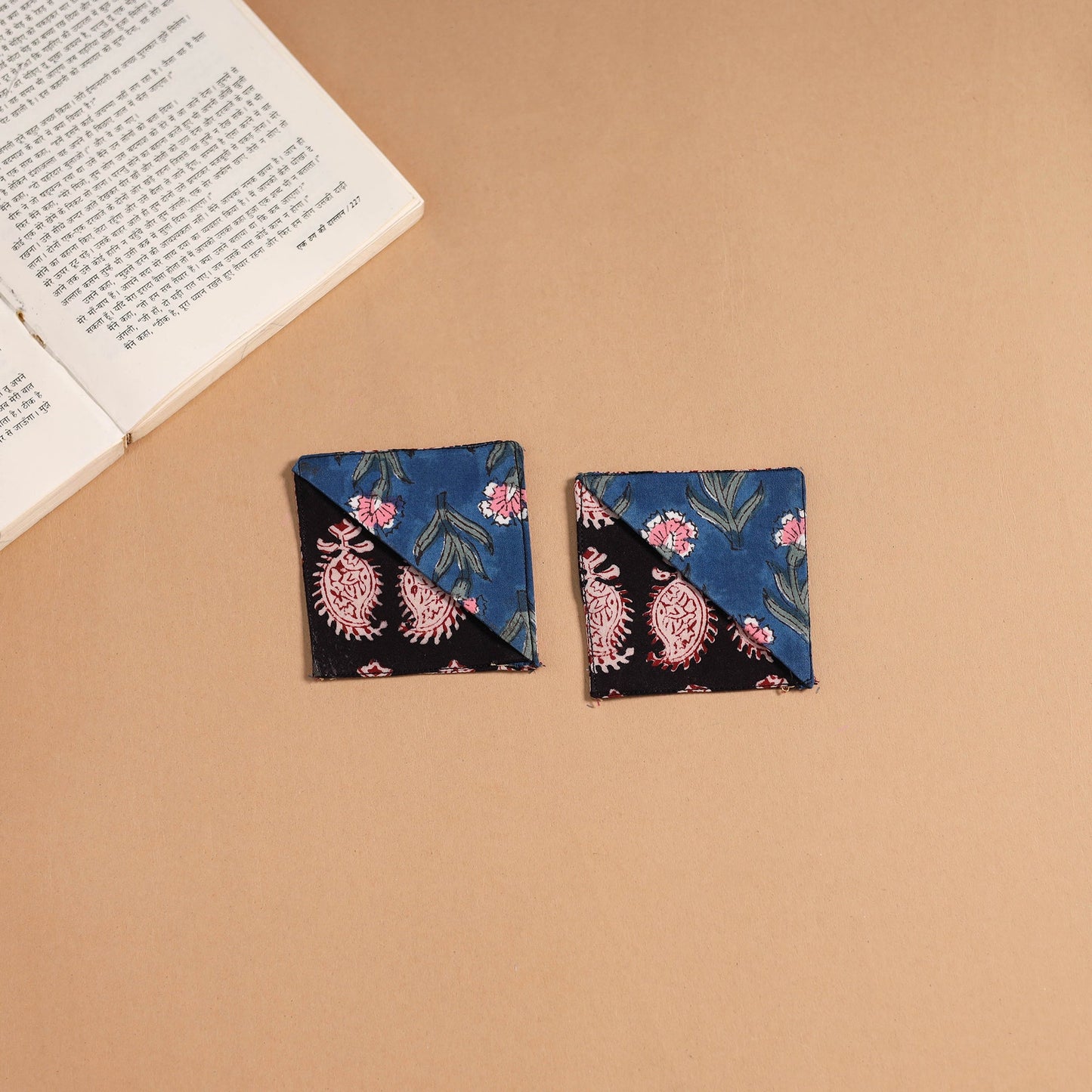 Multicolor - handmade cotton fabric corner bookmark (set
