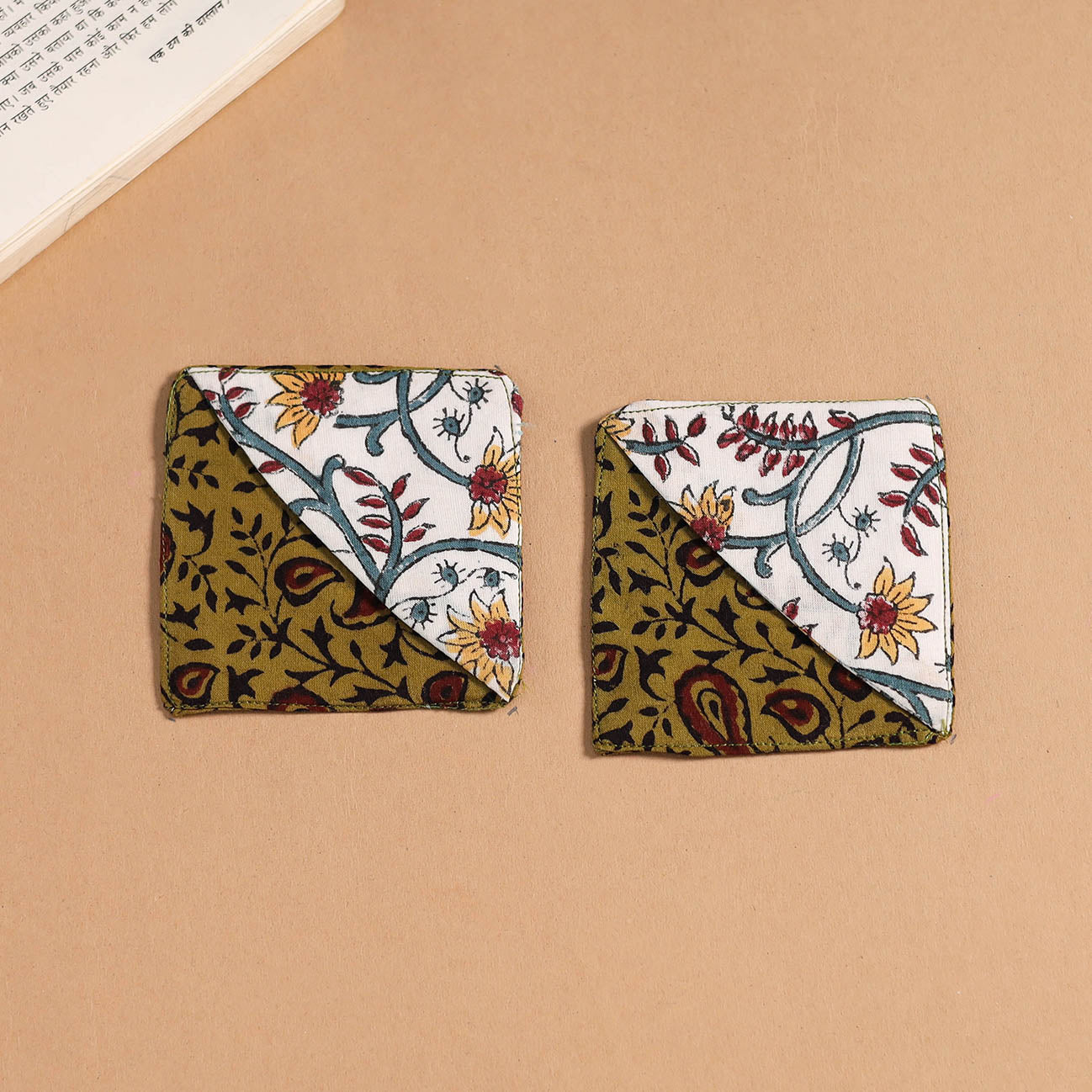 Multicolor - handmade cotton fabric corner bookmark (set
