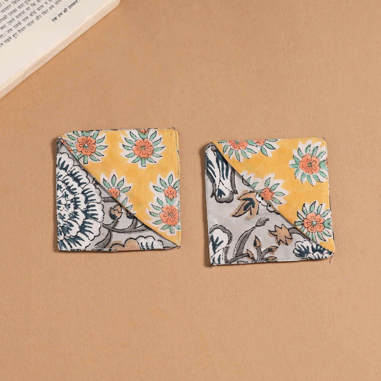 Multicolor - handmade cotton fabric corner bookmark (set