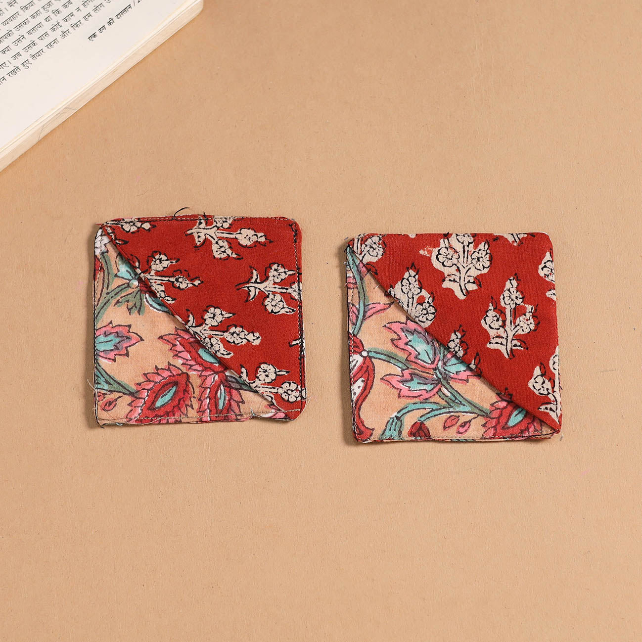 Multicolor - handmade cotton fabric corner bookmark (set