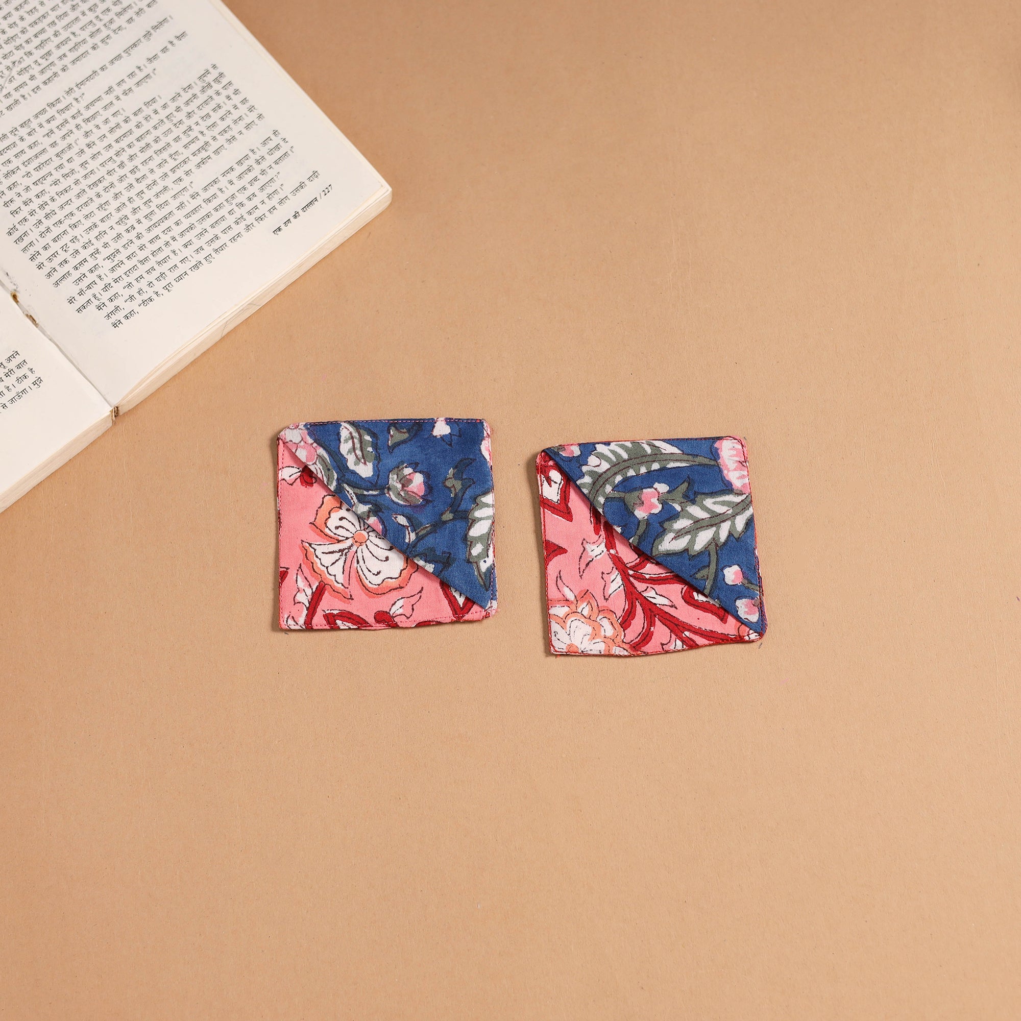 Multicolor - handmade cotton fabric corner bookmark (set