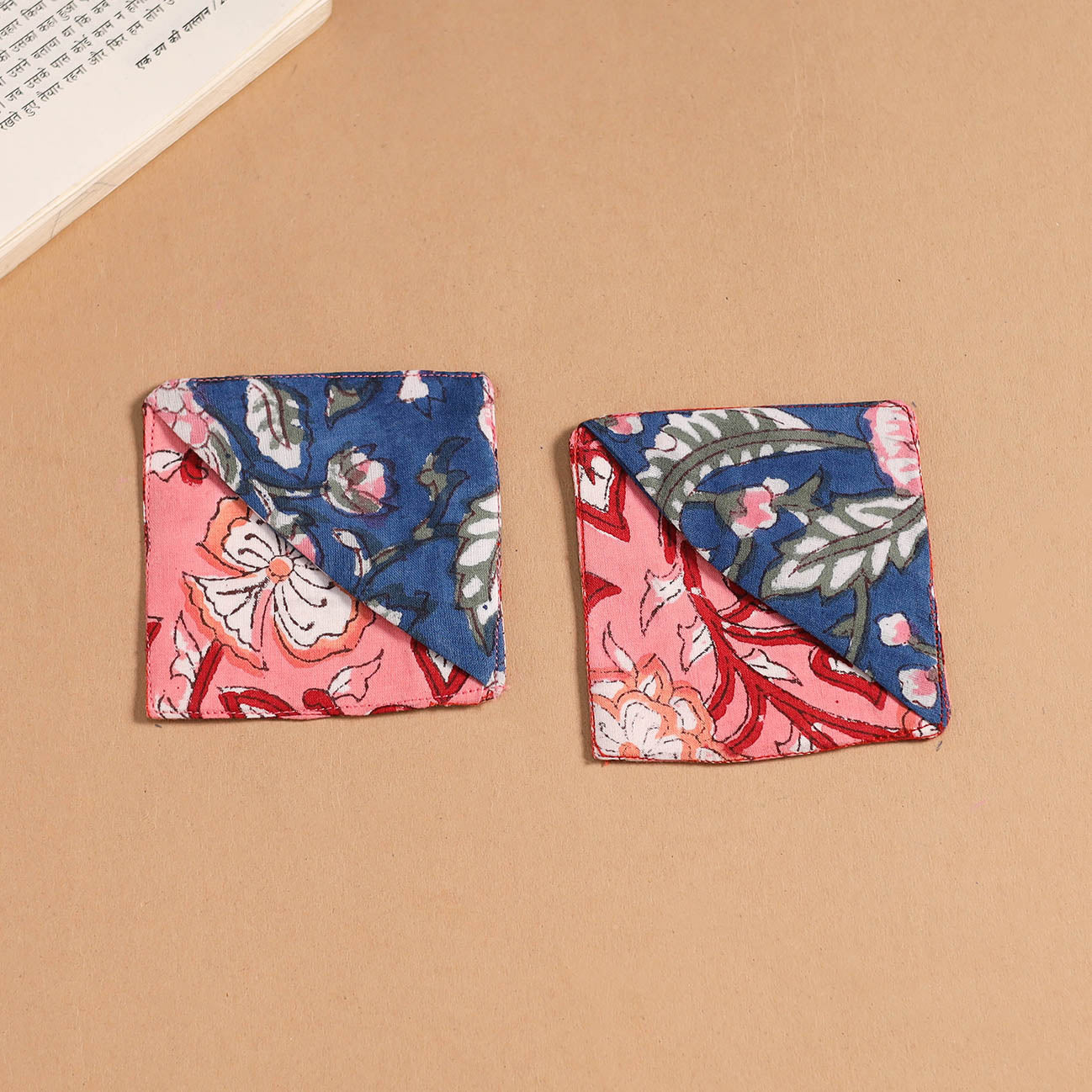 Multicolor - handmade cotton fabric corner bookmark (set