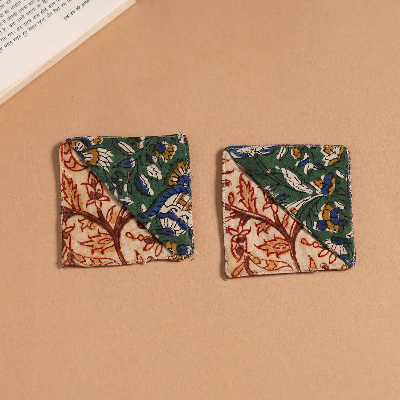 Multicolor - handmade cotton fabric corner bookmark (set