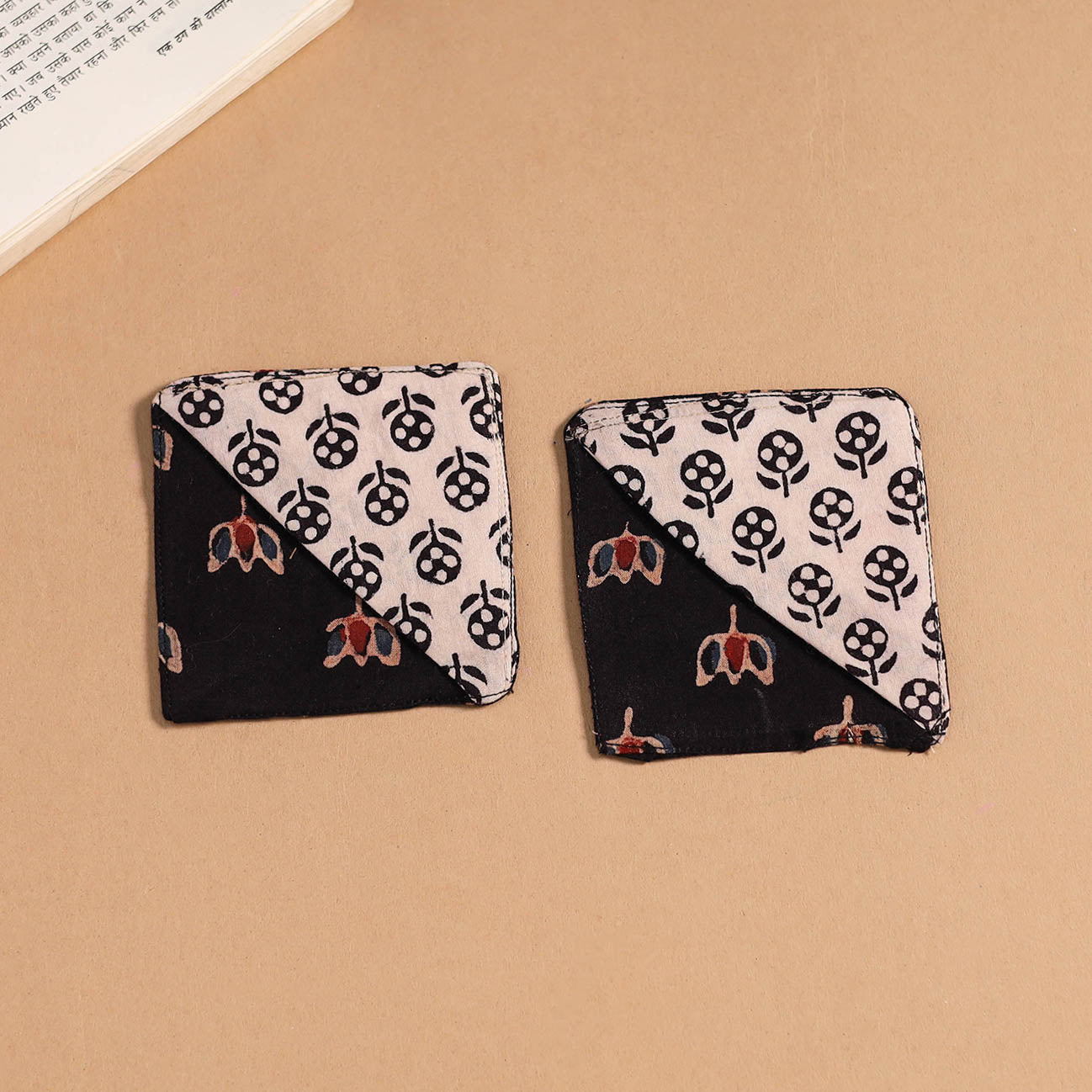 Multicolor - handmade cotton fabric corner bookmark (set