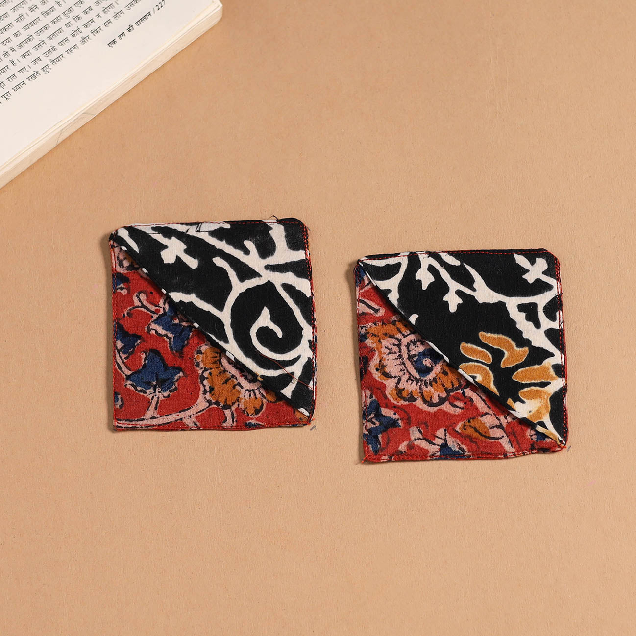 Multicolor - handmade cotton fabric corner bookmark (set