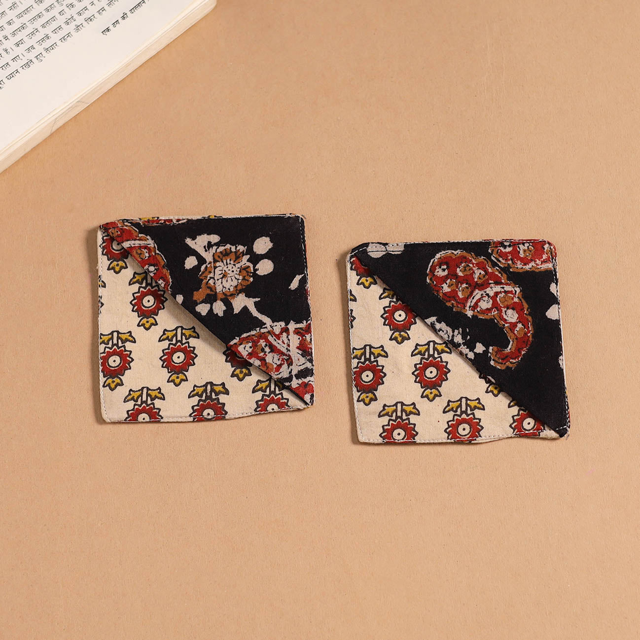 Multicolor - handmade cotton fabric corner bookmark (set