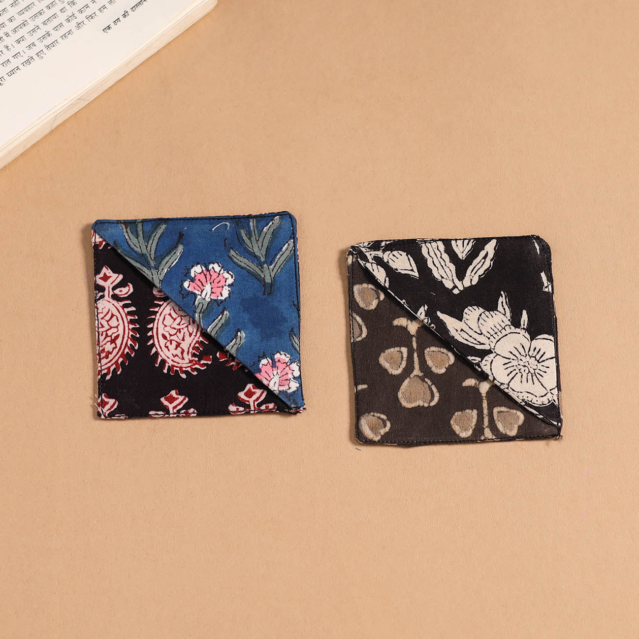 Multicolor - handmade cotton fabric corner bookmark (set