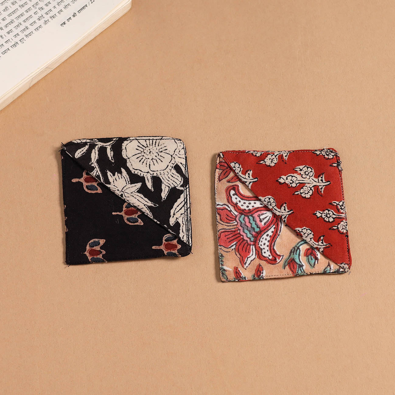 Multicolor - handmade cotton fabric corner bookmark (set