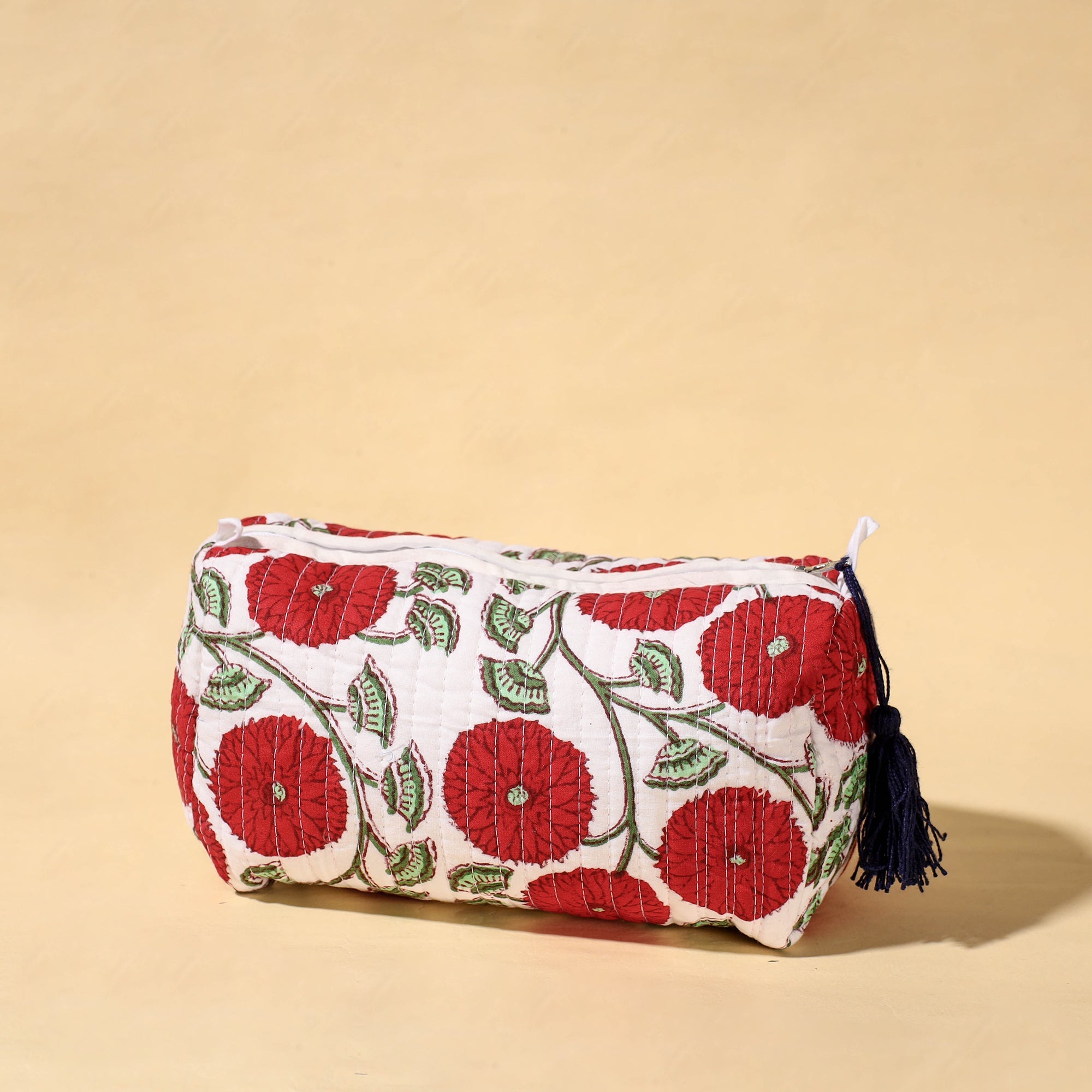  Handmade Cotton Fabric Quilted Utility Pouch With Tassel 
