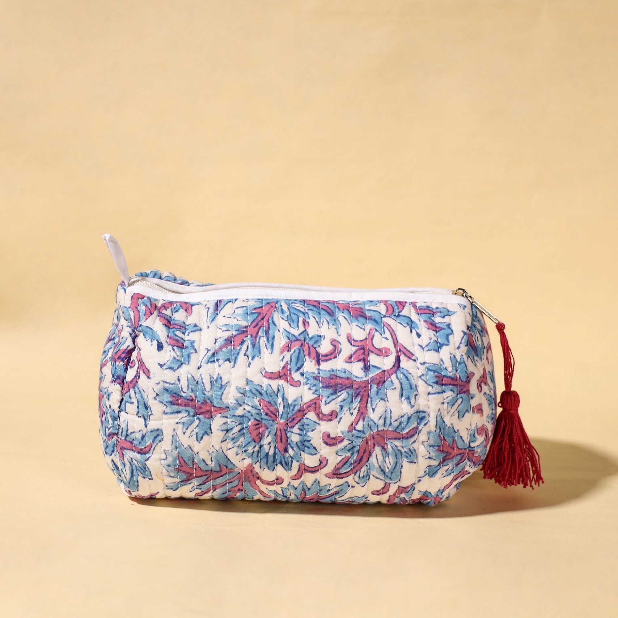  Handmade Cotton Fabric Quilted Utility Pouch With Tassel 