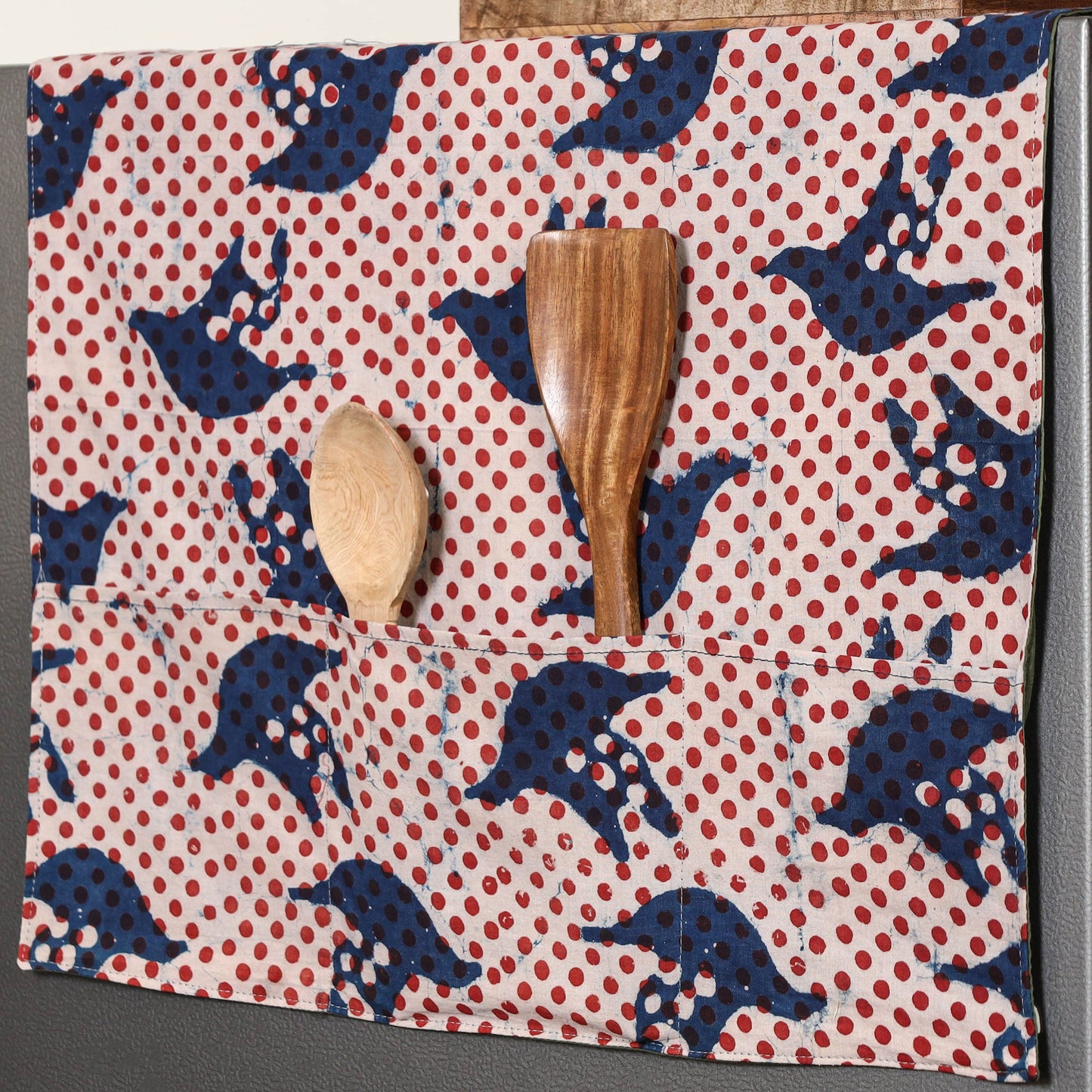 Multicolor Handmade Cotton Fridge Top Cover with Multiple Pockets