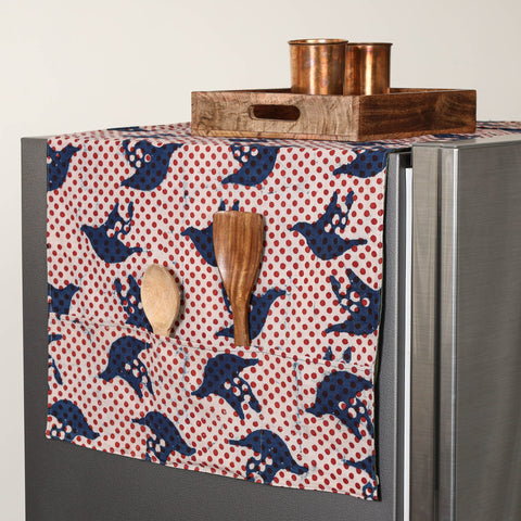 Multicolor Handmade Cotton Fridge Top Cover with Multiple Pockets