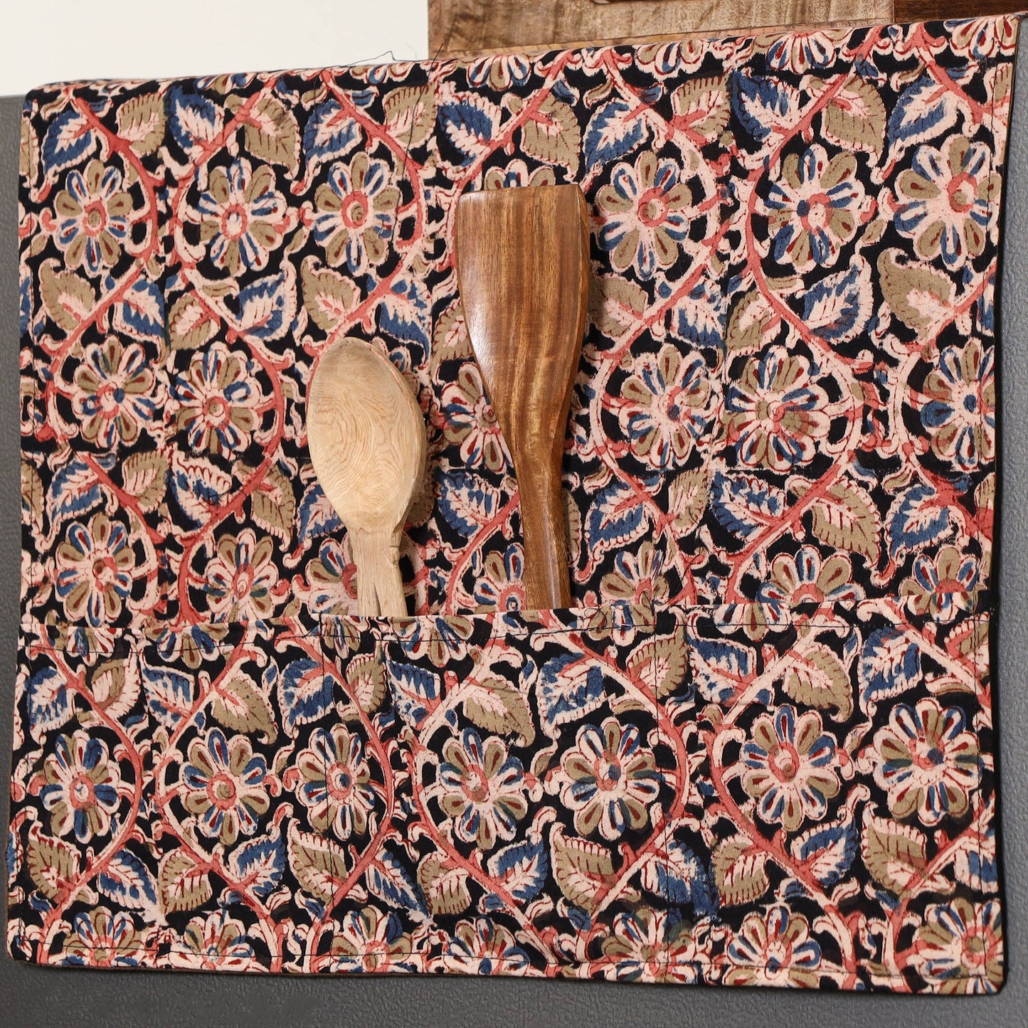 Multicolor Handmade Cotton Fridge Top Cover with Pockets 