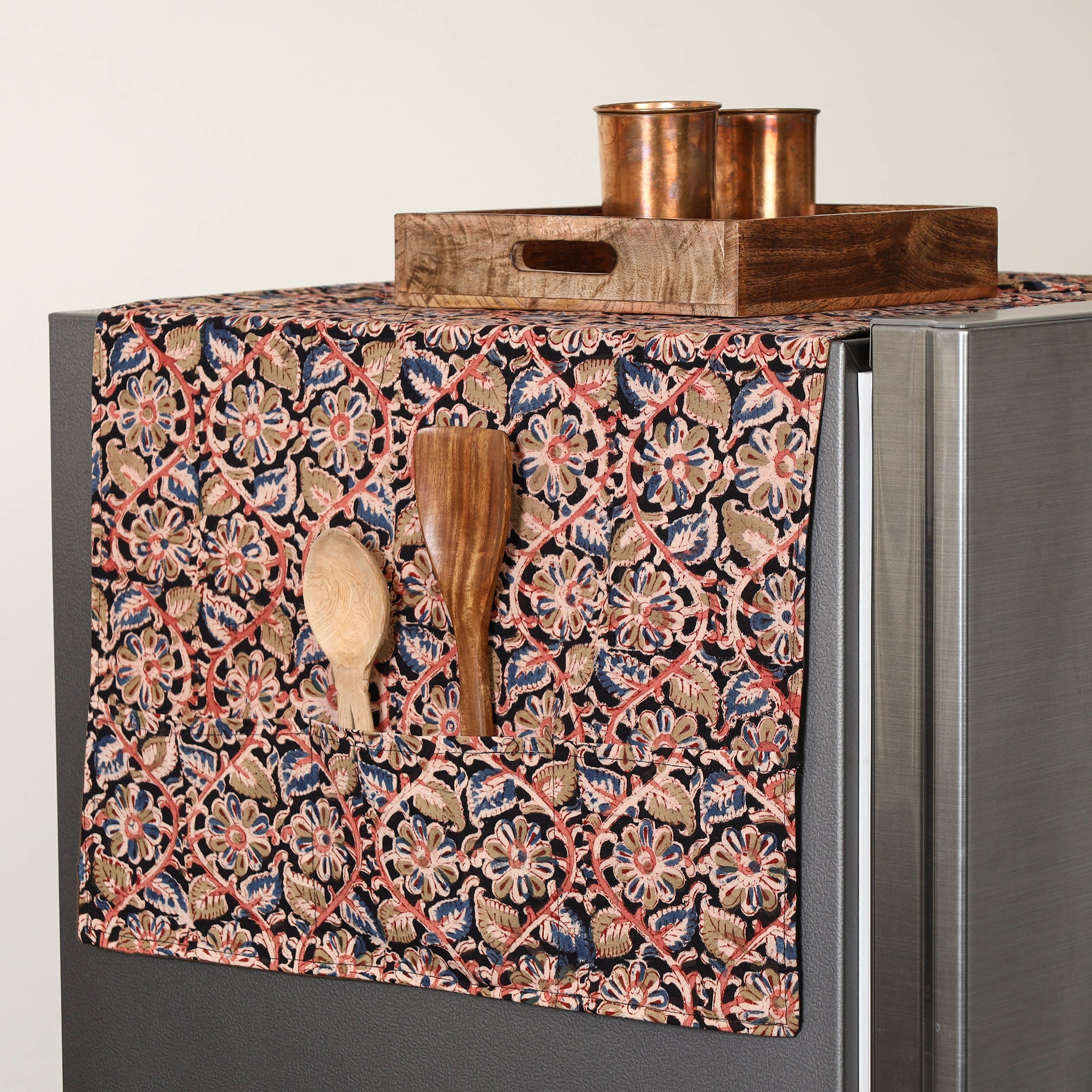 Multicolor Handmade Cotton Fridge Top Cover with Pockets 